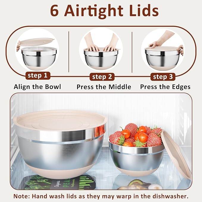 9 Pack Mixing Bowls with Airtight Lids Set, Stainless Steel Mixing Bowls with - Image 5