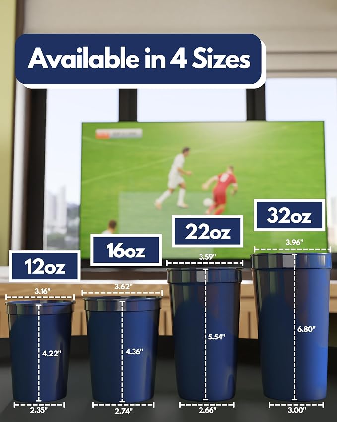 PartyPrints 100 Pack Small 10 to 12 oz Navy Blue Reusable Blank Plastic Cups - Image 4