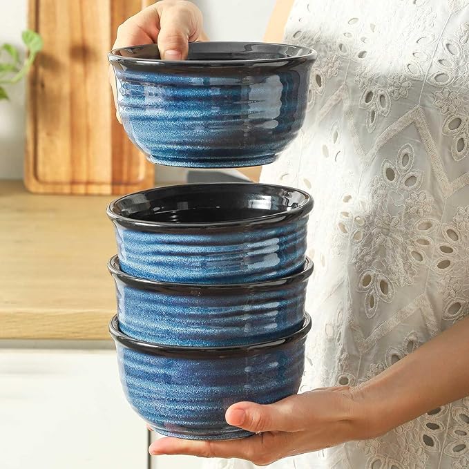 Hasense Ceramic Cereal Bowl Set of 4 – 20oz Ceramic Soup for Cereal, Oatmeal, Soup, Salad & Pasta, Durable Porcelain, Microwave & Dishwasher Safe, Modern Kitchen Dinnerware,Navy