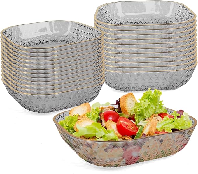 Clear Plastic Bowls, 24 Pack 22 Oz Plastic Serving Bowl Salad Serving Bowl Fruit Salad Bowl For Party Wedding Birthday Snack Fruit (Grey)
