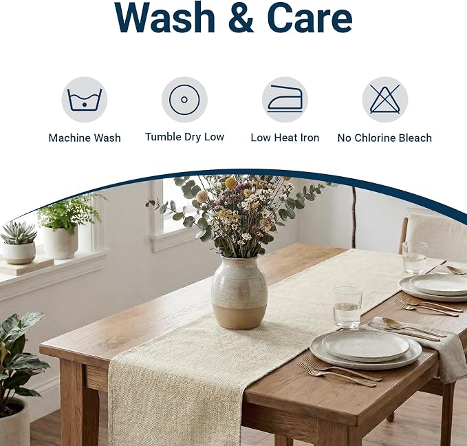 Q&J Fabric Co. Linen-Textured Table Runner 1 Pack 13x84 Inch Beige | Polyester - Image 5