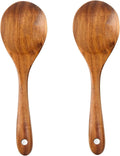 Teak Wood Spoons for Cooking, 10.2-Inch Teak Wooden Salad Serving Spoon Set of 2 by SeoTin