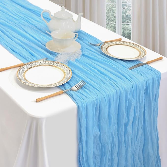 35 Pack Baby Blue Cheesecloth Table Runner 35 x 120 Inch - Image 3