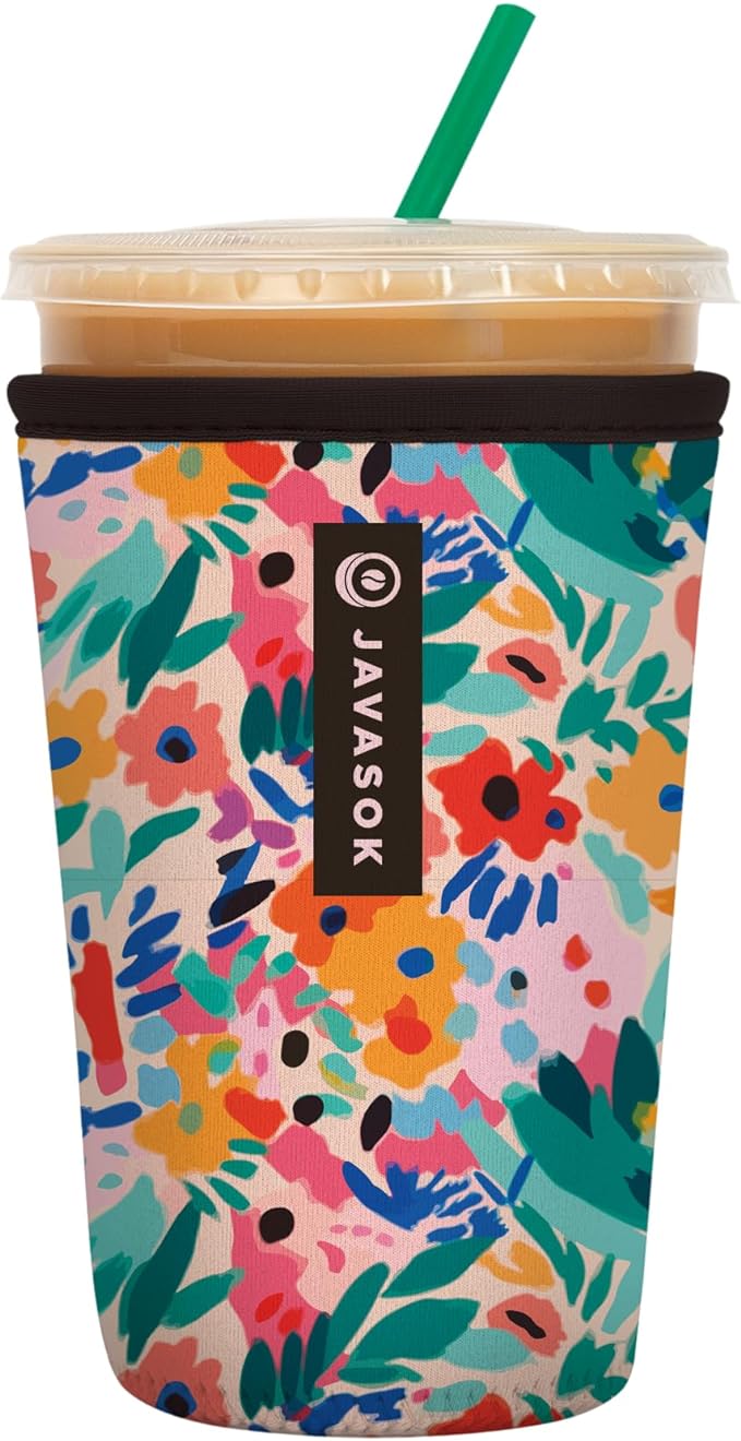 Sok It JavaSok Iced Coffee & Cold Soda Insulated Neoprene Cup Sleeve (Abstract Floral, Medium: 22-28oz)