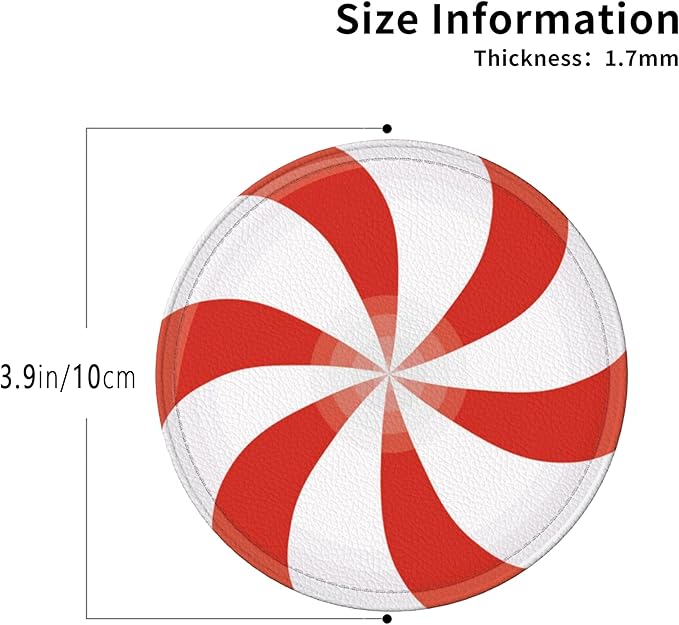 Christmas Candy Coasters Leather Round Drink Coasters 6 Pcs Set with Holderor for Cup Drink Coffee Table Bar Home Decor