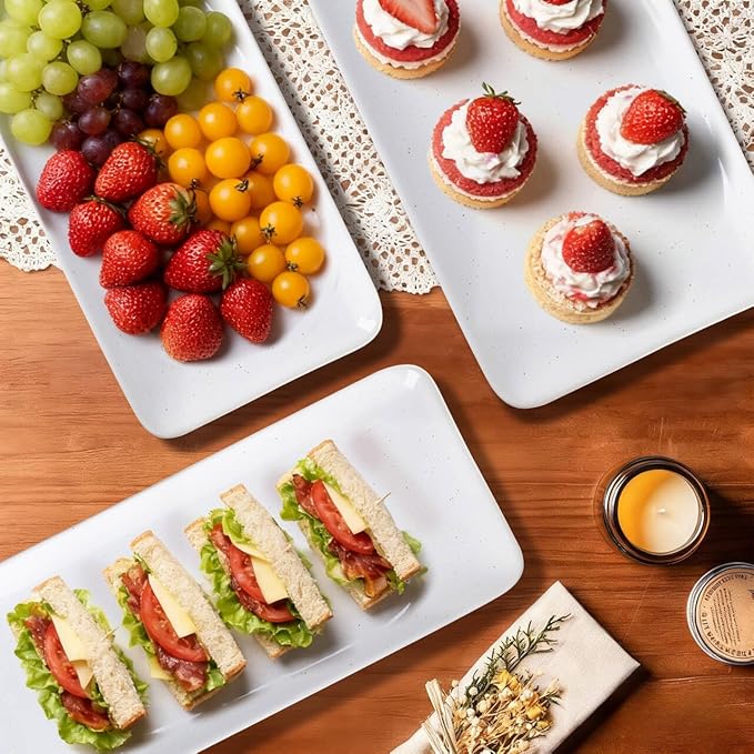 AmorArc Ceramic Serving Platter,Rectangular 16"/14.3"/12.6" inch Serving Dishes for Party Entertaining,Stoneware Serving Trays for Turkey,Salad,Microwave&Dishwasher Safe-Set of 3-White