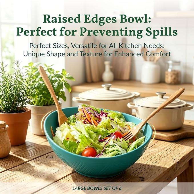 Salad Bowls 6 PCS Wheat Straw Bowls - 60oz Large Serving Bowl - Microwave and - Image 7