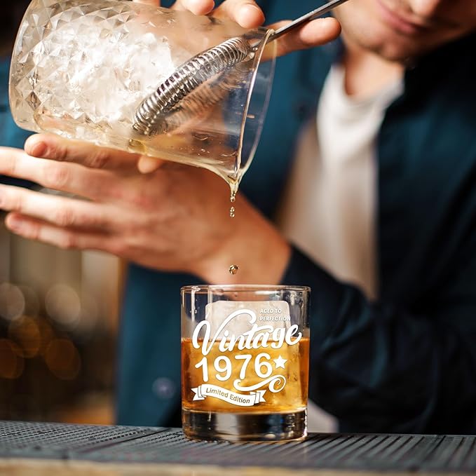 Old Fashioned Glasses-1976-Vintage 1976 old time information 10.25oz Whiskey Rocks Glass -50th Birthday Aged to Perfection - 50 years old gifts Bourbon Scotch Lowball Old Fashioned-1PACK