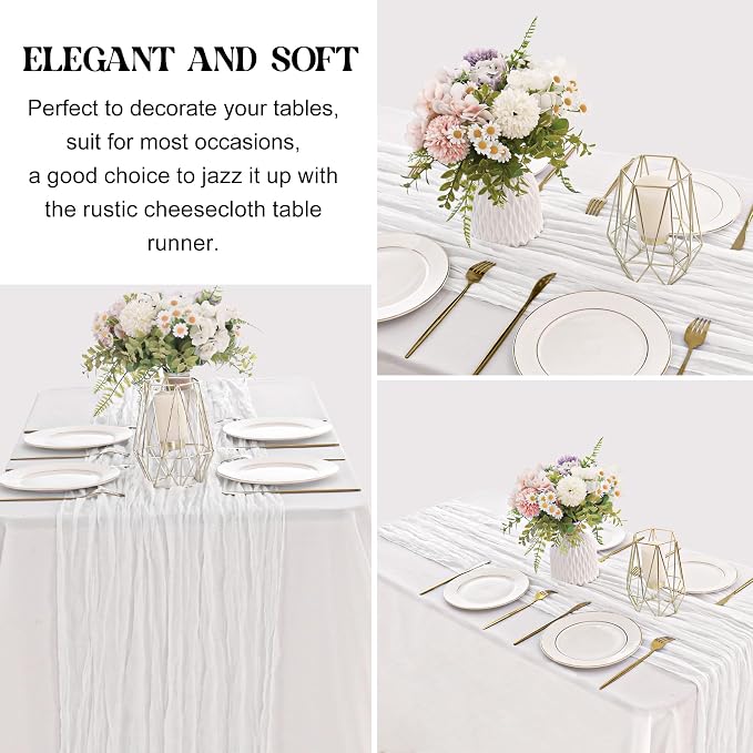 White 10FT Cheesecloth Table Runner Boho Gauze Fabric Table Runner Rustic Sheer - Image 3
