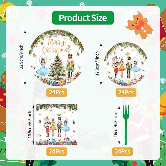 96 Pieces Christmas Ballet Party Tableware Set – Festive Disposable Dinnerware - Image 2