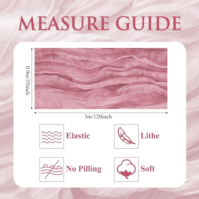 Cheesecloth Table Runner 10FT 12Pcs Pink Boho Gauze Rustic Sheer Runners | - Image 2