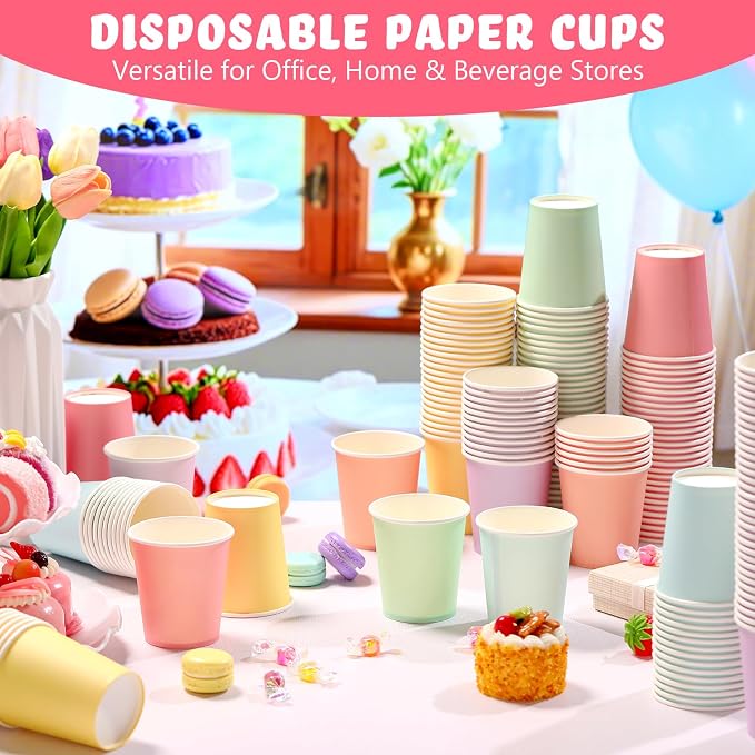 Mimorou 300 Pack 8 oz Disposable Paper Cups, 6 Colors Double PE Coated Coffee - Image 2