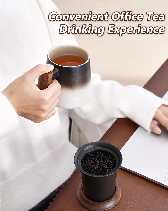 ZENS Tea Infuser Mug with Lid for Loose Tea Steeper, 14.5oz White | Embossed - Image 8