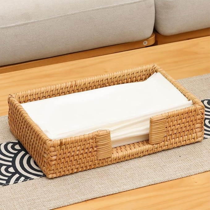 2 Pack Rattan Napkin Holder Rectangle, 9.5" x 5.5" x 2", Wicker Napkin Tray - Image 6