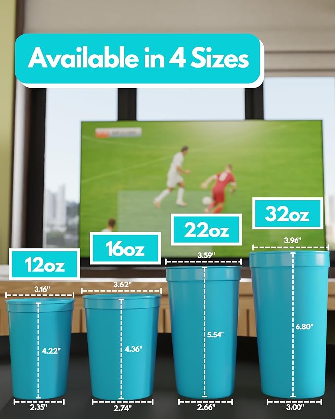 PartyPrints 10 Pack 22 oz Turquoise Reusable Blank Plastic Cups, Colored - Image 4