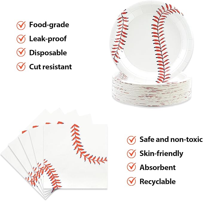 50pcs Baseball Plates and Napkins Party Supplies, 7Inch | Baseball Themed - Image 4