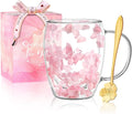 Gifts for Women Dried Flowers Double Wall Glass Coffee Mugs Cute Glass Tea Cups by Yalucky