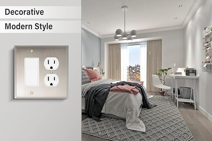 Henne Bery Soft Modern Decorative Wall Plate Switch Plate Outlet Cover (Decorator/Duplex, Satin Nickel)