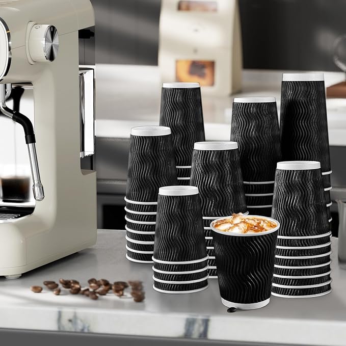 Lamosi 12 oz Disposable Coffee Cups 120 Pack Insulated Corrugated Paper Cup | - Image 6