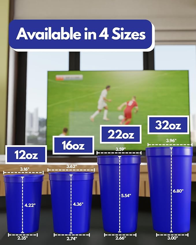 PartyPrints 10 Pack Small 10 to 12 oz Royal Blue Reusable Blank Plastic Cups - Image 4