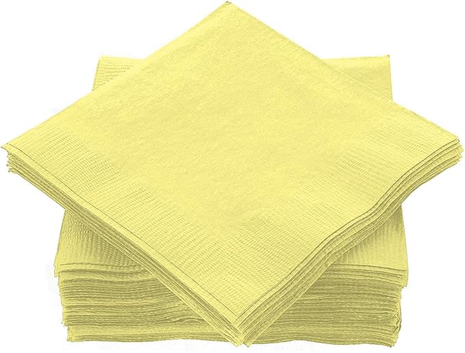 Cocktail Napkins Disposable, Light Yellow Beverage Napkins Soft and Absorbent Paper Napkins for Dinner, Party, Wedding, Or Every Day Use, 7” x 7” 2 Ply Party Napkins, Pack of 40 - By Amcrate