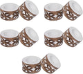 DEVLA Mango Wood Napkin Rings Set, Hand Carved & Hand Painted White Washed, 10 Pieces, Round Table Decor