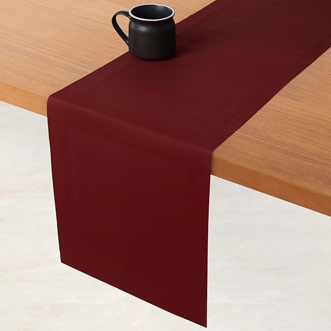 D'Moksha Homes Linen Dark Red Table Runner 108 Inches Long - 100% Pure Linen Dining Table Runner 14 x 108 Inch for Valentines, Spring - Machine Washable