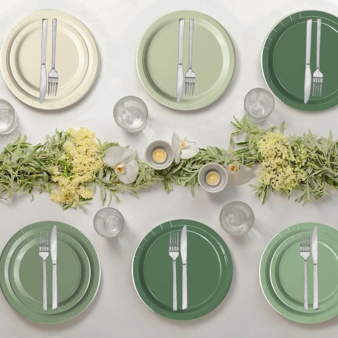 Oigco 60 PCS Sage Green Paper Plates, Sage Green Birthday Decorations, Gradient - Image 6