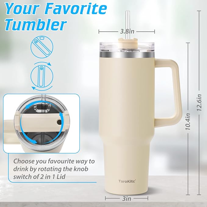 TaroKitc 40 oz Tumbler with Handle | Stainless Steel Insulated Insulated Travel - Image 5