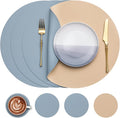 Myir JUN Round Placemats Set of 4 Faux Leather Place Mats and Coasters 15 inch Round Table Mats Dual Sided Non-Slip Stain Resistant Placemats (Camel Yellow & Blue, Set of 4)