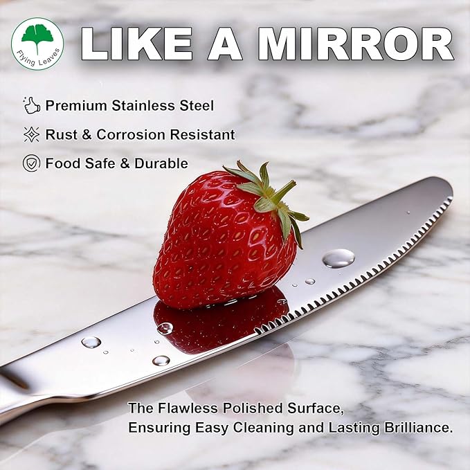 6 Piece Stainless Steel Dinner Knives Set, 9 Inch | Mirror Polished Blade - Image 4
