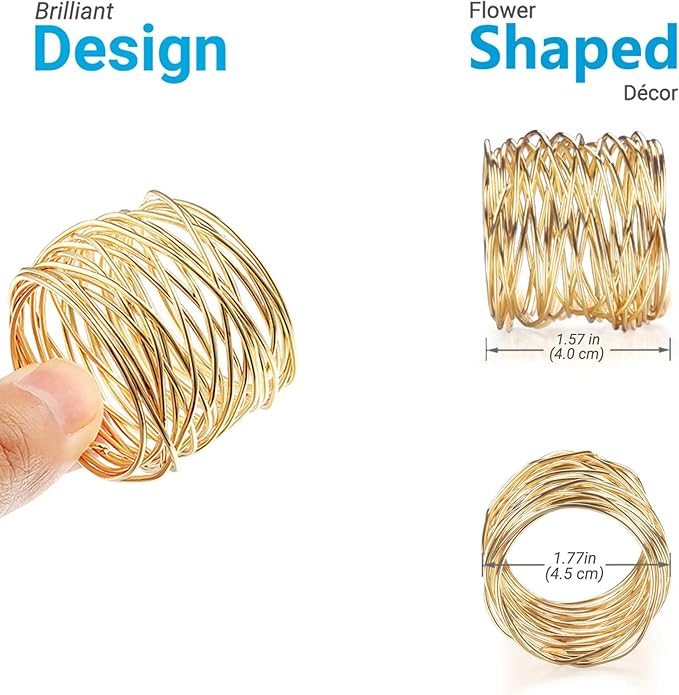 Twisted Wire Mesh Napkin Rings Holders Décor Dinner Party Wedding Christmas Gathering (Gold 12pcs)