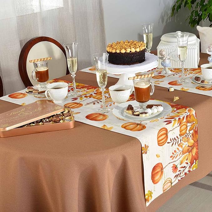 Orange Pumpkin Fall Table Runner 90 Inches Long, Thanksgiving Maple Eucalyptus - Image 5