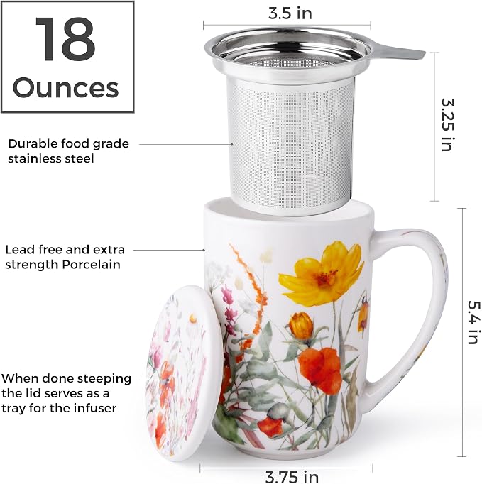 AmorArc Tea Cup With Infuser and Lid, 18oz Loose Leaf Tea Mug With Steeper | - Image 3