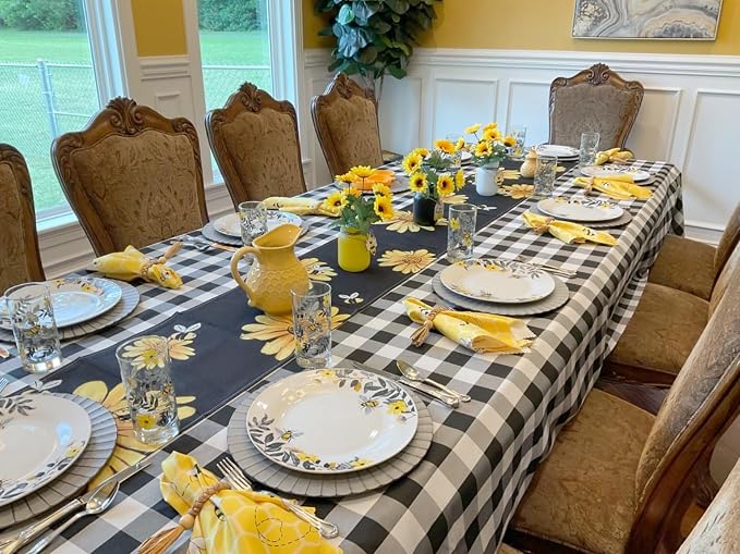 ShinyBeauty 60"x120" Black & White Checkered Tablecloth | Cotton Farmhouse - Image 5