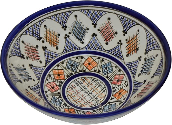 Treasures Of Morocco Ceramic Bowls Moroccan Handmade Serving Bowl Large 12 Inches Across Multicolored Verde Blue dots