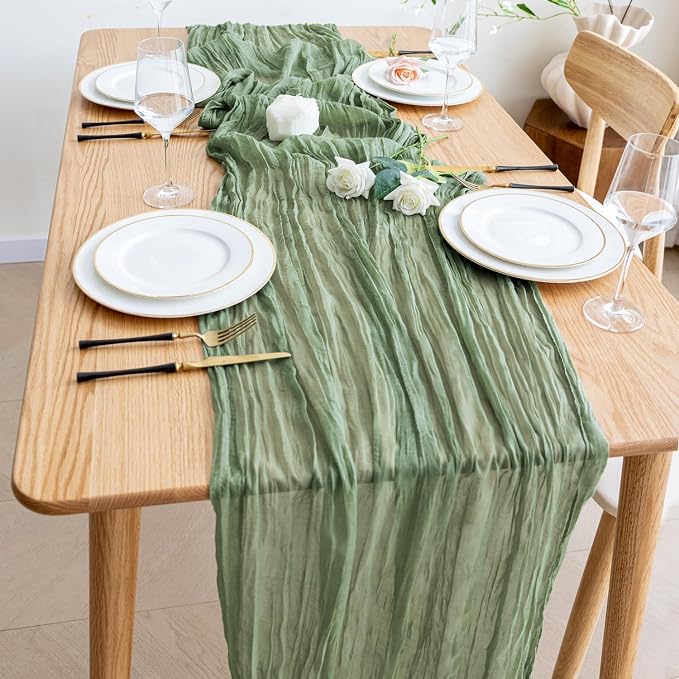 Cheesecloth Table Runner Sage Green 10FT Boho Gauze, 4 Pack | 120 Inch Cheese - Image 6