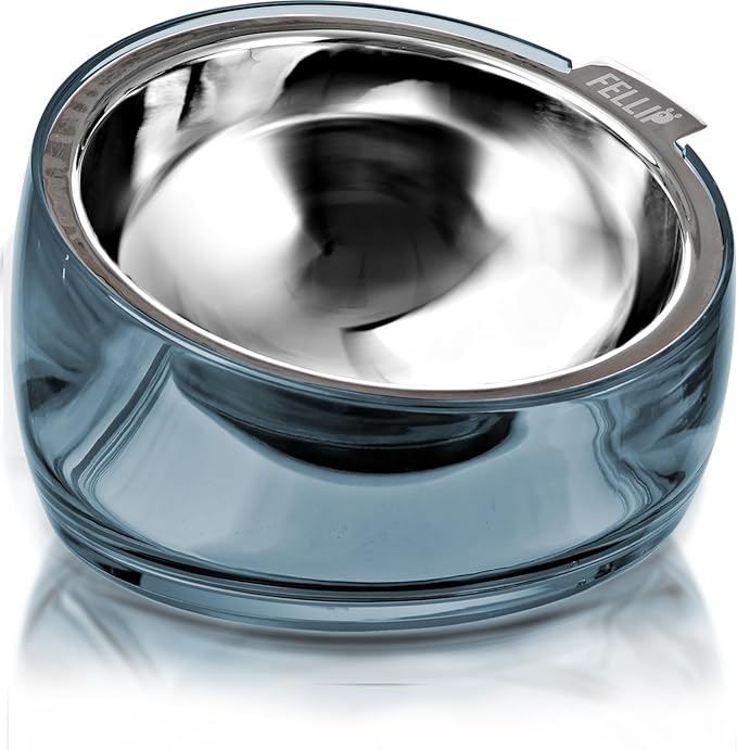 Felli Pet Oblik Acrylic Raised Dog Food Water Bowl Stainless Steel Slanted Oval Dish for Short Leg Puppy & Small Medium Pet, Elevated Tilted Metal Feeder (Shadow, 1.5 Cups Oval Dish)