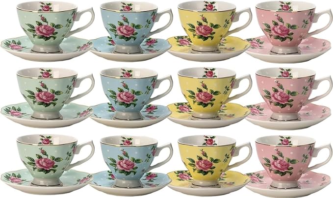 BTaT- Floral Tea Cups and Saucers, 8 oz, Fine Porcelain Teacup Set - Image 7
