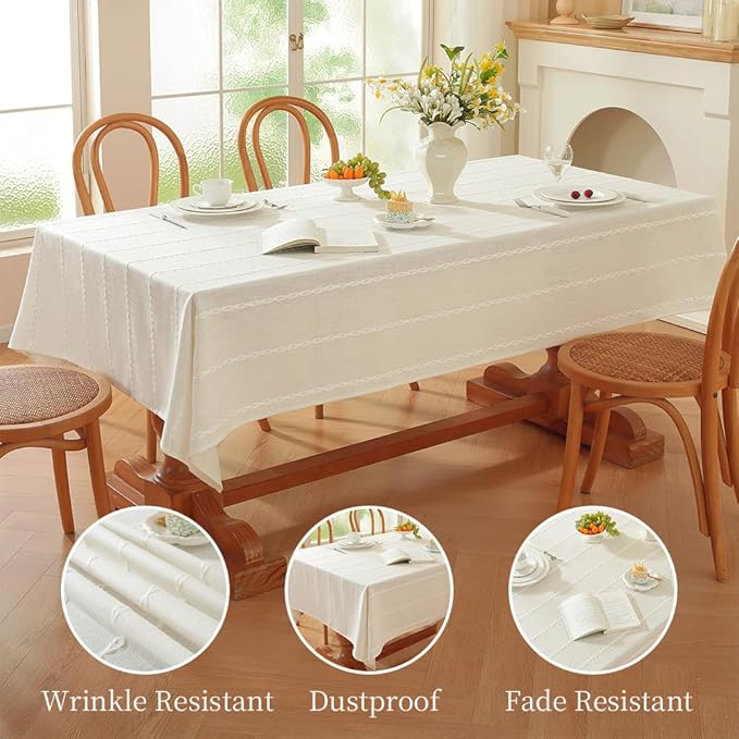 Zobesta White Table Cloth Rectangle 53 x 70 Inch, Cotton White Tablecloth Rectangle Heavy Weight Washable Farmhouse Soft Boho Tablecloth for Party, Holiday, Picnic, Dining, Outdoor,Wedding