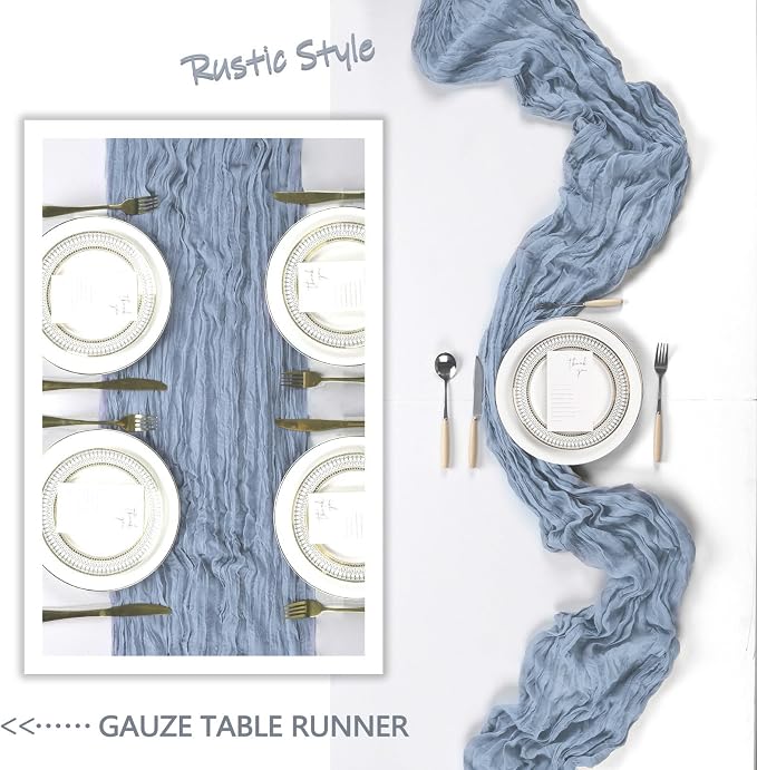 10 Pack 17 x 108 Inch Dusty Blue Table Runner Cheesecloth | Gauze Cheese Cloth - Image 6