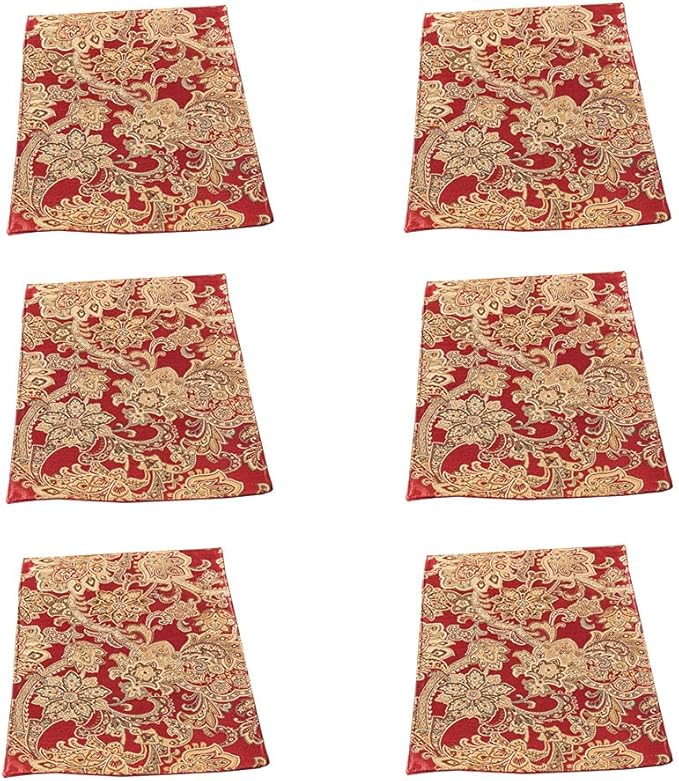 Luxury Retro placemats for Dinner Table Set of 6,Machine Washable Fabric Placemats Non-Slip Heat Resistant Indoor Dining Table mats placemats (Red, Set of 6)