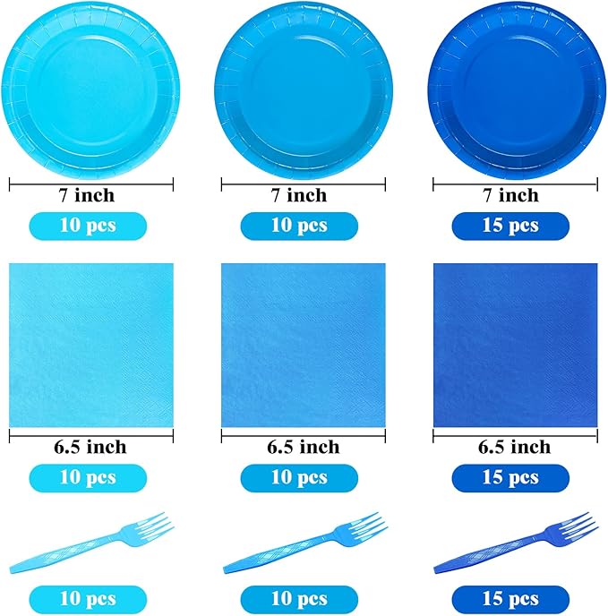Serves 35 Guests Dusty Blue Plates and Napkins Party Supplies,7" Gradient Blue Birthday Dessert Paper Plates and Napkins,Disposable Party Dinnerware for Wedding,Graduation