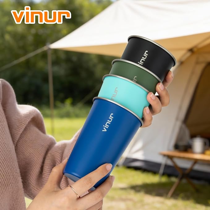 Stainless Steel Cups-16 oz Colorful Stackable Metal Drinking Glasses 4 Pcs | 16 - Image 5