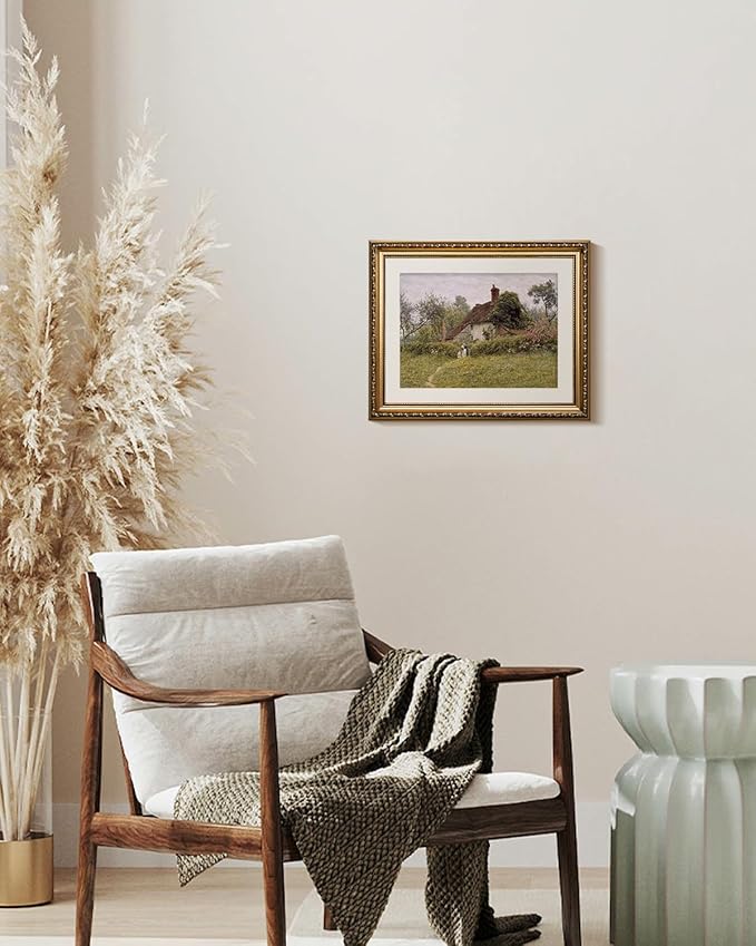 InSimSea Retro Gold Framed Wall Art, Home Room Countryside Old Cottages Vintage Wall Decor, Canvas Print Artwork, Farmhouse Country Decor, Antique Picture Frame Landscape Paintings, 13x16 Inch