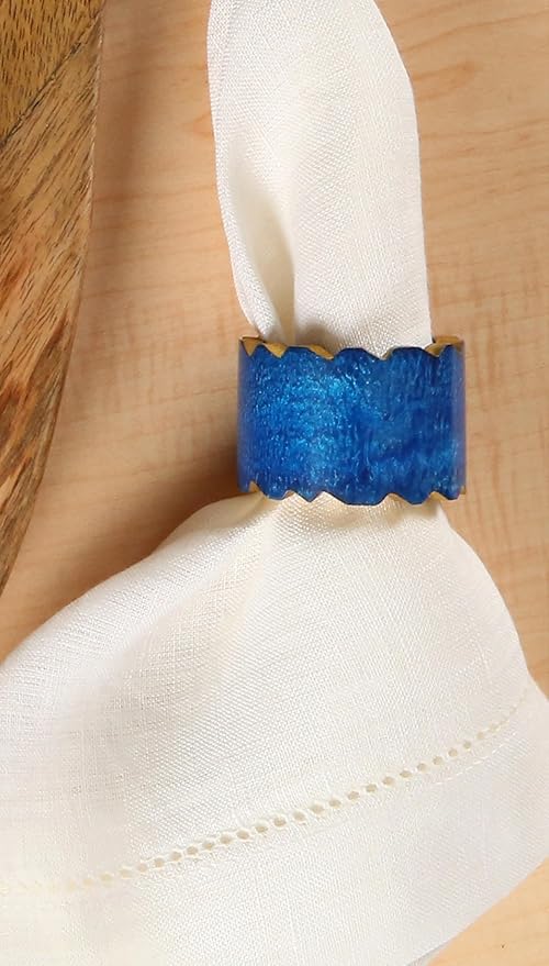ALPHA Living HOME Handmade Epoxy Napkin Rings Set of 12 | Elegant Table Decor for Dining, Weddings & Events | Durable & Stylish Napkin Rings Holders | Art Deco Design (Blue Gold)