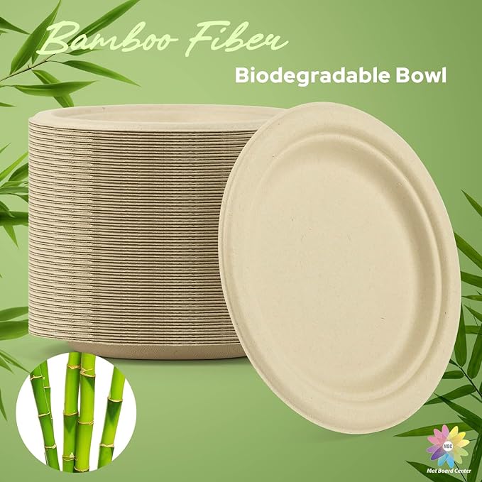 Mat Board Center, 10-Inch, 500-Count, Compostable Plates, Natural Bamboo Fibers, Everyday Tableware - Disposable Round Shape - Microwave-Safe - Gluten-Free - Eco-Friendly