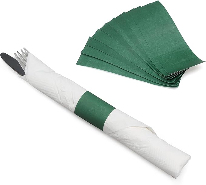 Huron Paper Napkin Bands, Self-Sealing Ring, 1 1/2" x 4 1/4" Hunter Green (20000 pcs)