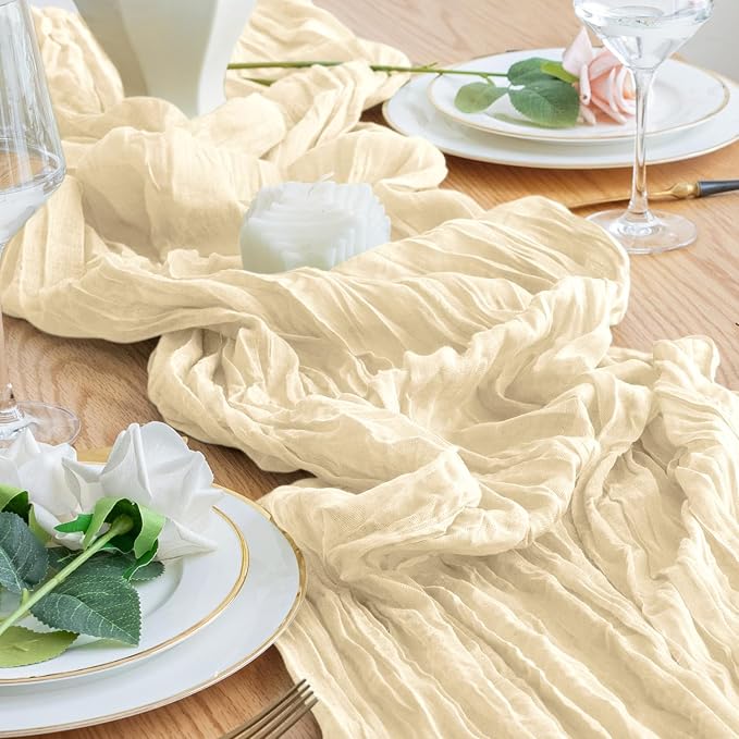 Cheesecloth Table Runner 10FT 6Pcs Beige Boho Gauze Rustic Sheer Runners | - Image 6