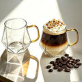 Glass Coffee Mugs with Gold Handle, 12 oz / 350 ml, Heat Resistant, Cappuccino by TONNALIShowerCurtainLiner